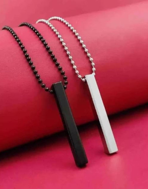 Stick Stainless Steel Black Silver Locket Pendant Necklace Chain